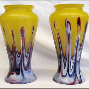 Pair of Rindskopf Pulled Feather vases - Art Glass