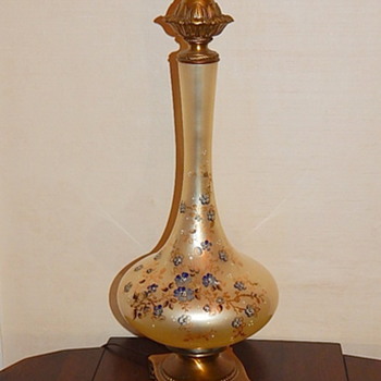 Beautiful Irridescent Tall Lamp with raised flower design. - Lamps