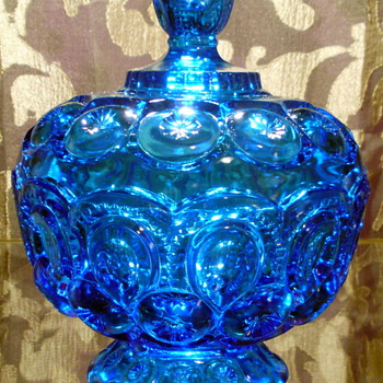 Blue L. E. Smith Moon & Stars Candy Dish with Pedestal Base and Lid - Glassware