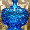 Blue L. E. Smith Moon & Stars Candy Dish with Pedestal Base and Lid