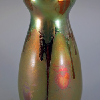 1900 Clement Massier Ceramic Vase w/ Dual Glazed Insect Motif - Art Nouveau