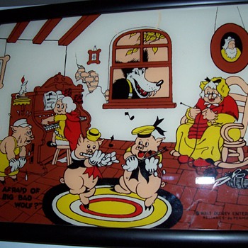 1930's Walt Disney Enterprises Reverse Glass Painted Picture by Reliance