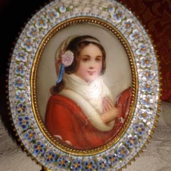 Micromosaic Frame with Handpainted Ceramic Miniature - Fine Jewelry