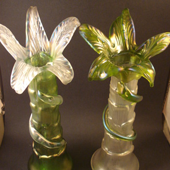 Kralik Pigeon Pair Iridescent Palm Trees - Art Glass