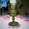 set of 8 green glass goblets