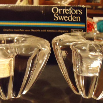 Orrefors Sweden Candle Holders,  I found the box !