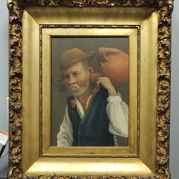 Portrait of Old Man Carrying a Jug - Oil on Canvas Board - PAPINI MUSITANO? - Visual Art