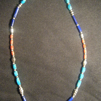 STERLING SILVER TURQUOISE+RED CORAL+LAPIS LAZULI CHOCKER - Sterling Silver