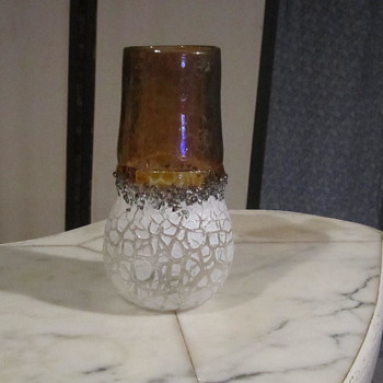 John Barber Art Glass Vase. Tortoise Shell Top, Mosaic Crackle Base 2016. - Art Glass
