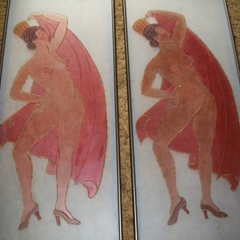PAIR OF ART DECO NUDE GLASS PANELS