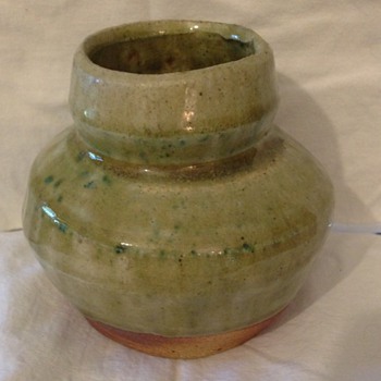 Small green drip glaze jar - Art Pottery