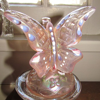 Pink Butterfly Alighting on Branch, Fenton, from AmberRose! : ) - Art Glass