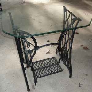 antique singer sewing machine table with glass top dated 1884 | Collectors Weekly