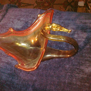 Glass Swan color is  green red and gold - Art Glass