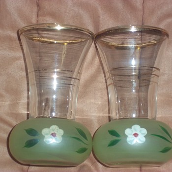 Glass Shot Glasses with frosted green on the bottom - Glassware
