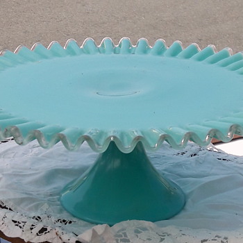 Glass Cake Stand Turquoise & Ruffles - Glassware