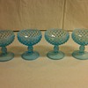 SET OF 4 FENTON BLUE OPALESCENT HOBNAIL SHERBET GLASSES