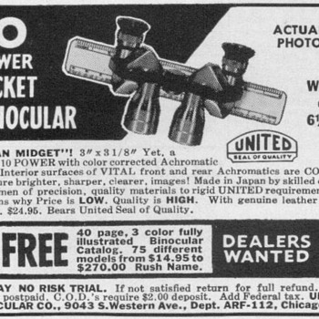 1953 - United Pocket Binoculars Advertisement - Advertising