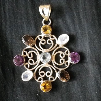 Vintage Solid Silver Pendent With Semi Precious Stones - Circa 1950's