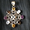 Vintage Solid Silver Pendent With Semi Precious Stones - Circa 1950's