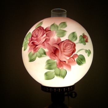 Antique Hand Painted Rose Parlor Lamp - Lamps