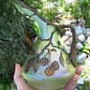 Beautiful Iridescent Czech Glass Jug with Hand Painted Cherries