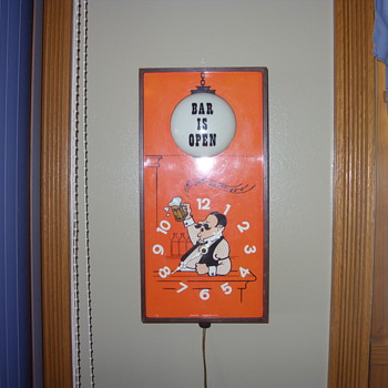 bar is open sign and clock