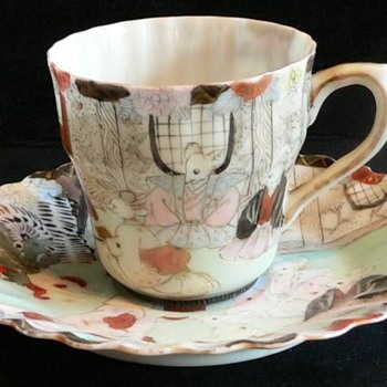 Cup and Saucer - Rare Japanese Kutani Porcelain  - Mouse's Wedding - Fairy Tale