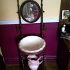 Wooden mirror/ candle stick stand with pitcher and bowl