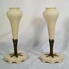 Pair of Tuscan Pink Glass Epergnes or Mantel Vases