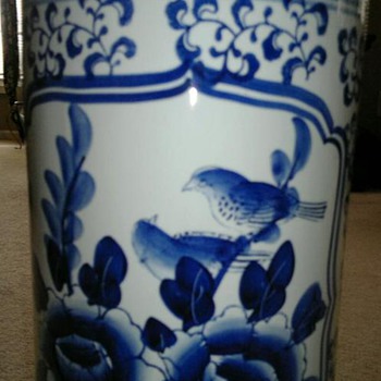 Chinese  Blue & White Landscape with Birds  Brush Pot