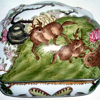 Porcelain Domed Box/Tureen Decorated in Enamel Glaze - 2 Monkeys on Mark