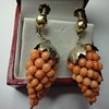 Coral bunches of grapes screw back earrings 