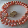 VINTAGE PACIFIC PINK ANGEL SKIN CORAL BEAD NECKLACE ANTIQUE 14K GOLD CLASP 