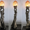 1901 Gustav Gurschner Bronze Maiden Lamp w/ Pallme König Shade