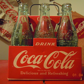 c. 1950 Coca-Cola Six Bottle Cardboard Carrier w/Wire Handle