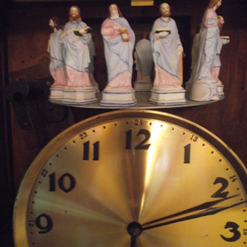 Antique German Floor Clock backdrop St. George Slaying Dragon