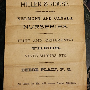 Miller & House Vermont and Canada Nurseries Instructions - Paper