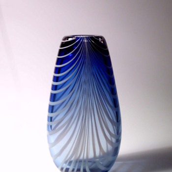 Algimantas Žilys Blue Vase with White Filaments - Art Glass