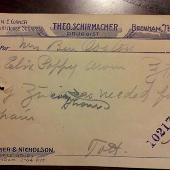 1910 Prescription for Elixr of Poppy (opium)