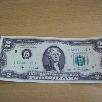 A Two Dollar Bill - US Paper Money