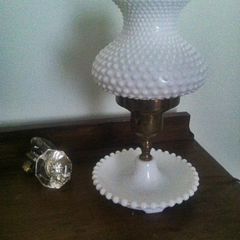 Vintage Milk Glass Hobnail and Brass Lamp - Lamps