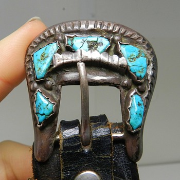 Early Navajo Ranger Belt Buckle Set - Turquoise & Sterling