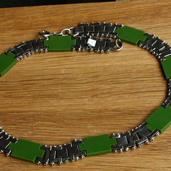 Jacob Bengel chrome and galalith necklace - Costume Jewelry