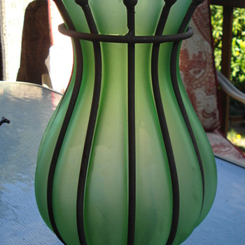 Green vase/Metal  - Art Glass