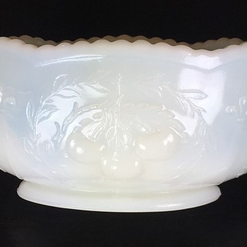 Cherry Pattern White Milk Glass Nut Candy Dish - Glassware