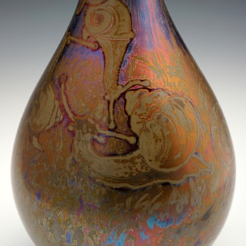 Very Large Frédéric Danton Reflets Métallique Ceramic Vase w/ Snail Motif - Art Nouveau