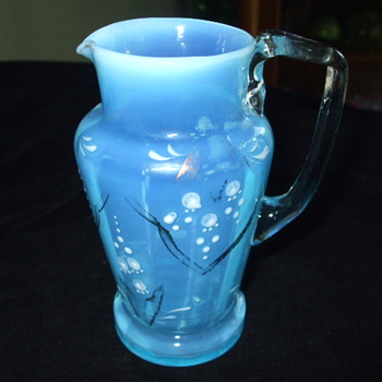 MOSER Blue Opalescent "Lily of The Valley" Panelled Pitcher- It Glows - Art Glass
