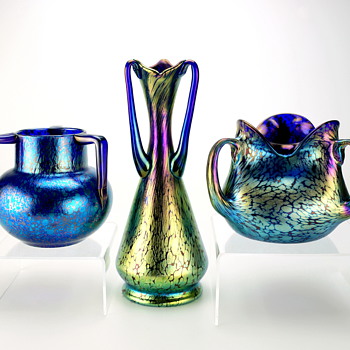 3 Loetz Cobalt Papillon vases w/ 9 Handles circa 1900-1918 - Art Nouveau