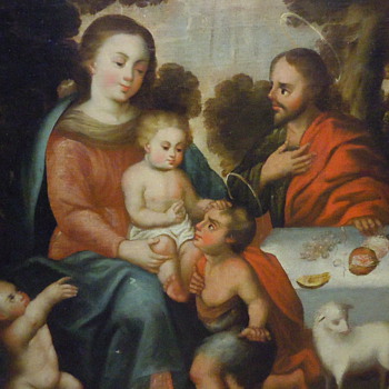 The Holy Family in Landscape with St John (original oil)